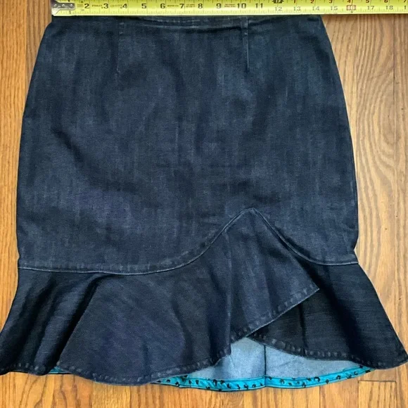 Anthropologie Leifsdottir Lana Dark Denim Ruffle Trumpet Skirt 4 - Picture 9 of 13
